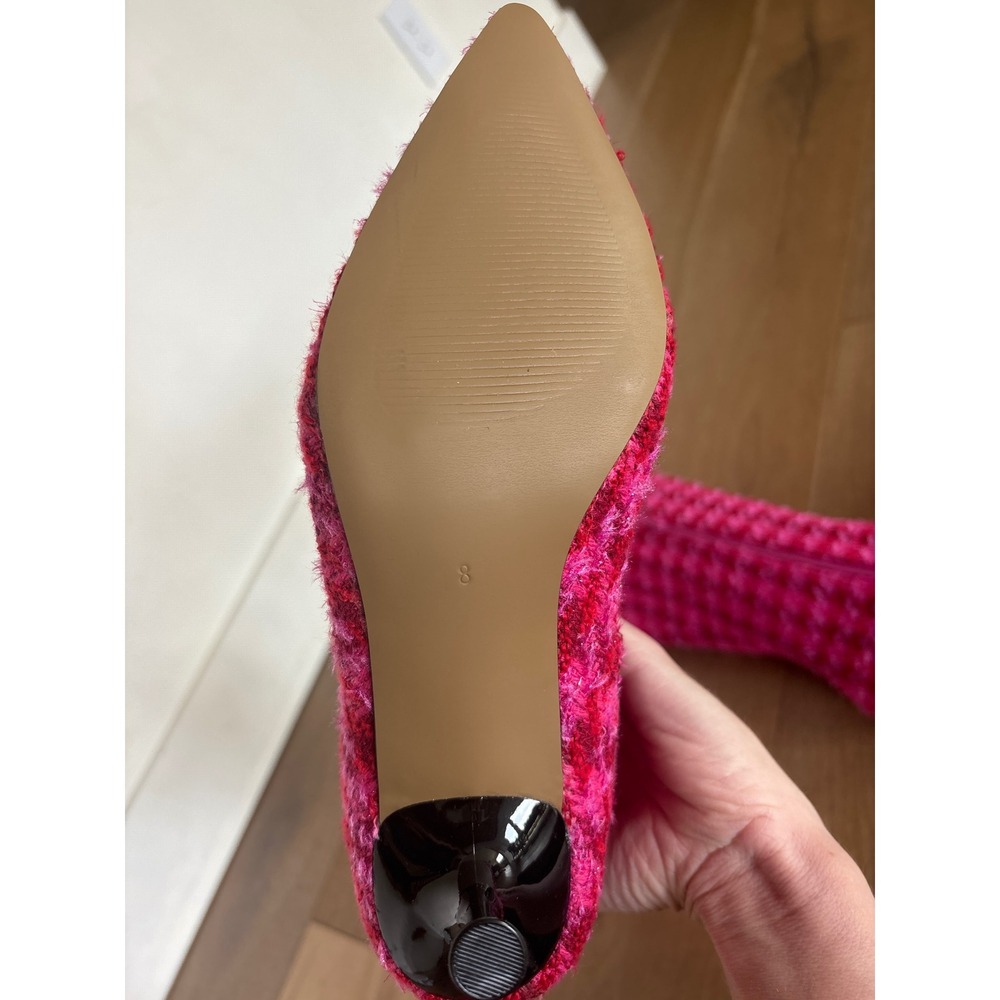 Betsey Johnson Maxxine Pink Houndstooth Tweed Tall Kitten Heel Boots Size 8M - Picture 7 of 10